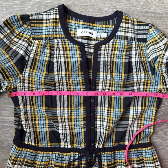 Cefinn Katie Organic Cotton Seersucker Maxi Dress - Navy Yellow 6 - Picture 9 of 13